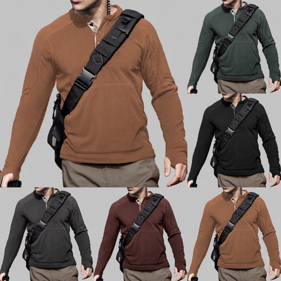 Miluxas Men's Stand Collar Fleece Lined Pullover Sweater Button Up thermal Slim Fit Long Sleeve Casual Sweatshirt Khaki