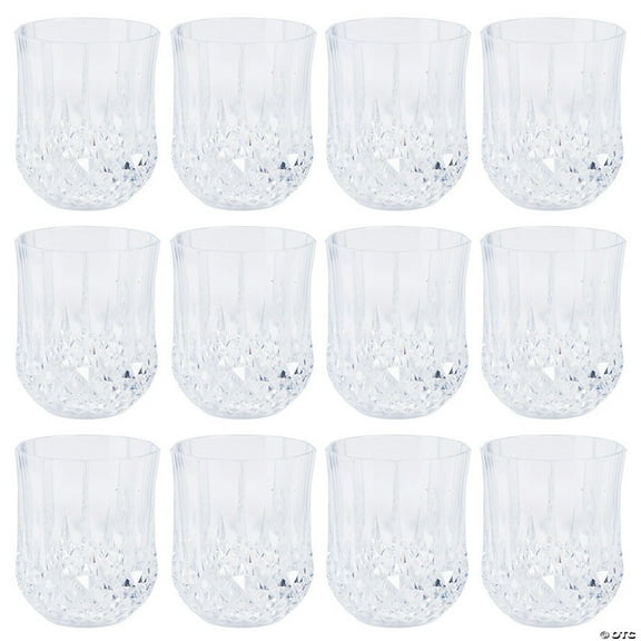 3 1/2" 8 oz. Clear Stemless Patterned Plastic Wine Glasses – 12 Pieces