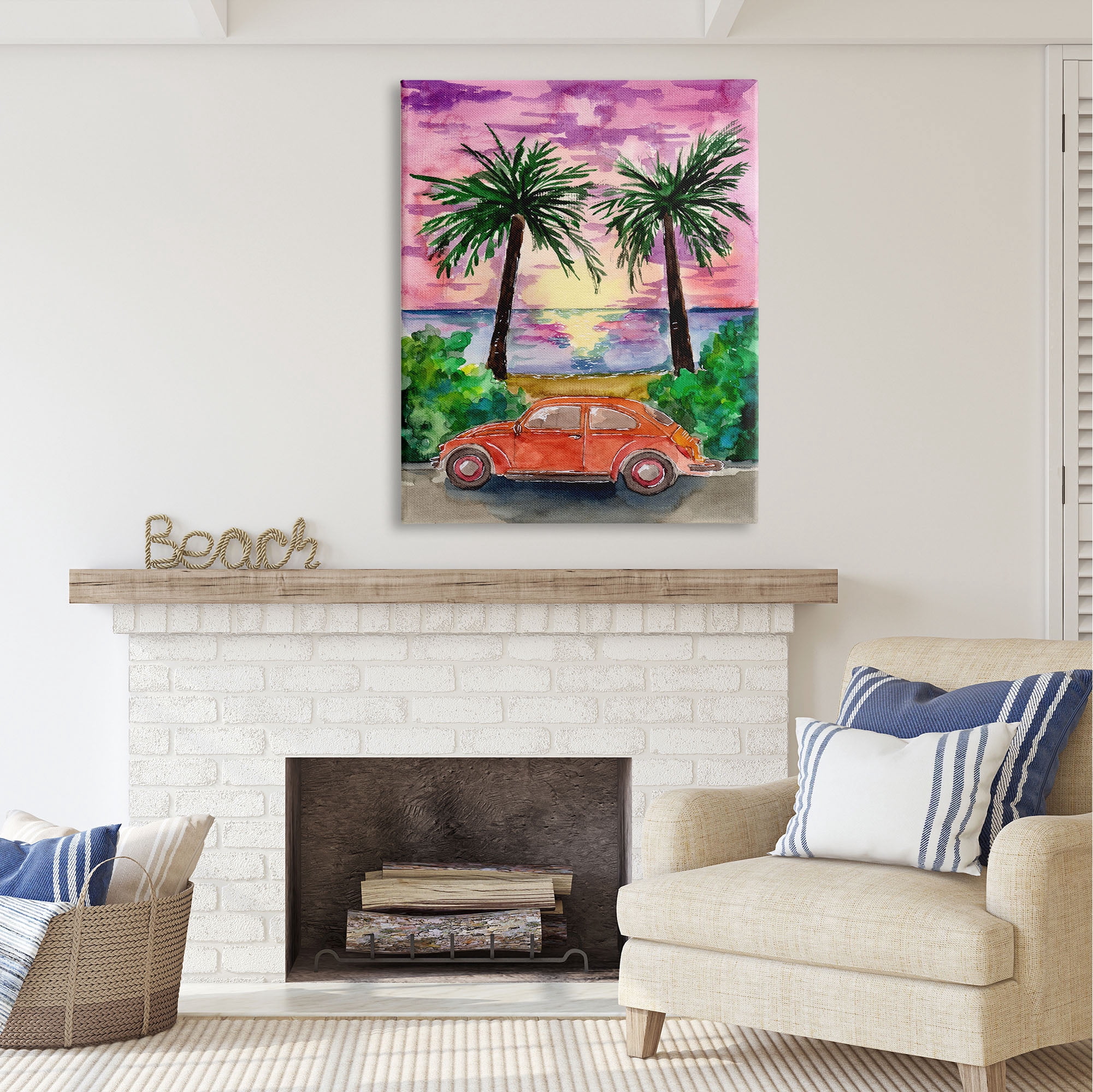 Stupell Industries Summer Beach Buggy Transportation Painting Gallery Wrapped Canvas Print Wall Art, 36 x 48
