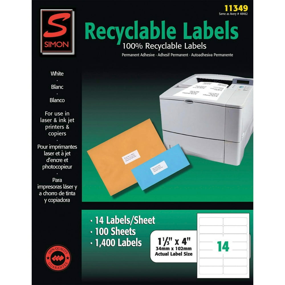 Simon, SJPSL11349, SJ Paper Recyclable Laser/Ink Jet Labels, 1400