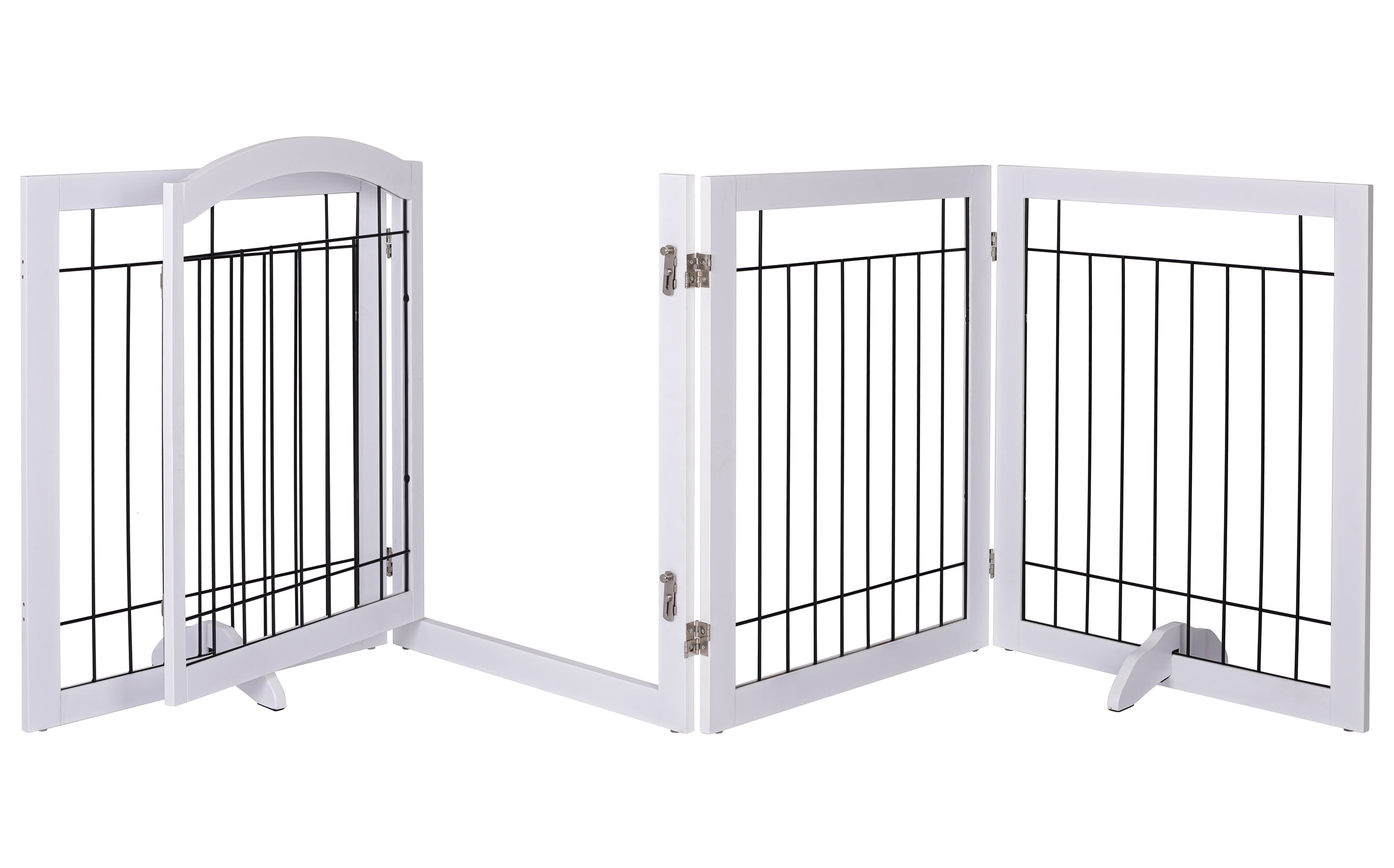 STAROUS 96-inch Extra Wide 30-inches Tall Dog gate with Door Walk Through, Freestanding Wire Pet Gate for The House, Doorway, Stairs, Pet Puppy Safety Fence, Support Feet Included(White)
