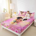 thumbnail image 3 of Castle Fairy Watercolor Afro Girl Queen Sheets 4 Pieces,Romantic Pink Rose Frame Queen Sheet Sets,Pink Yellow,1 Fitted Sheet, 1 Flat Sheet and 2 Pillowcases, 3 of 6