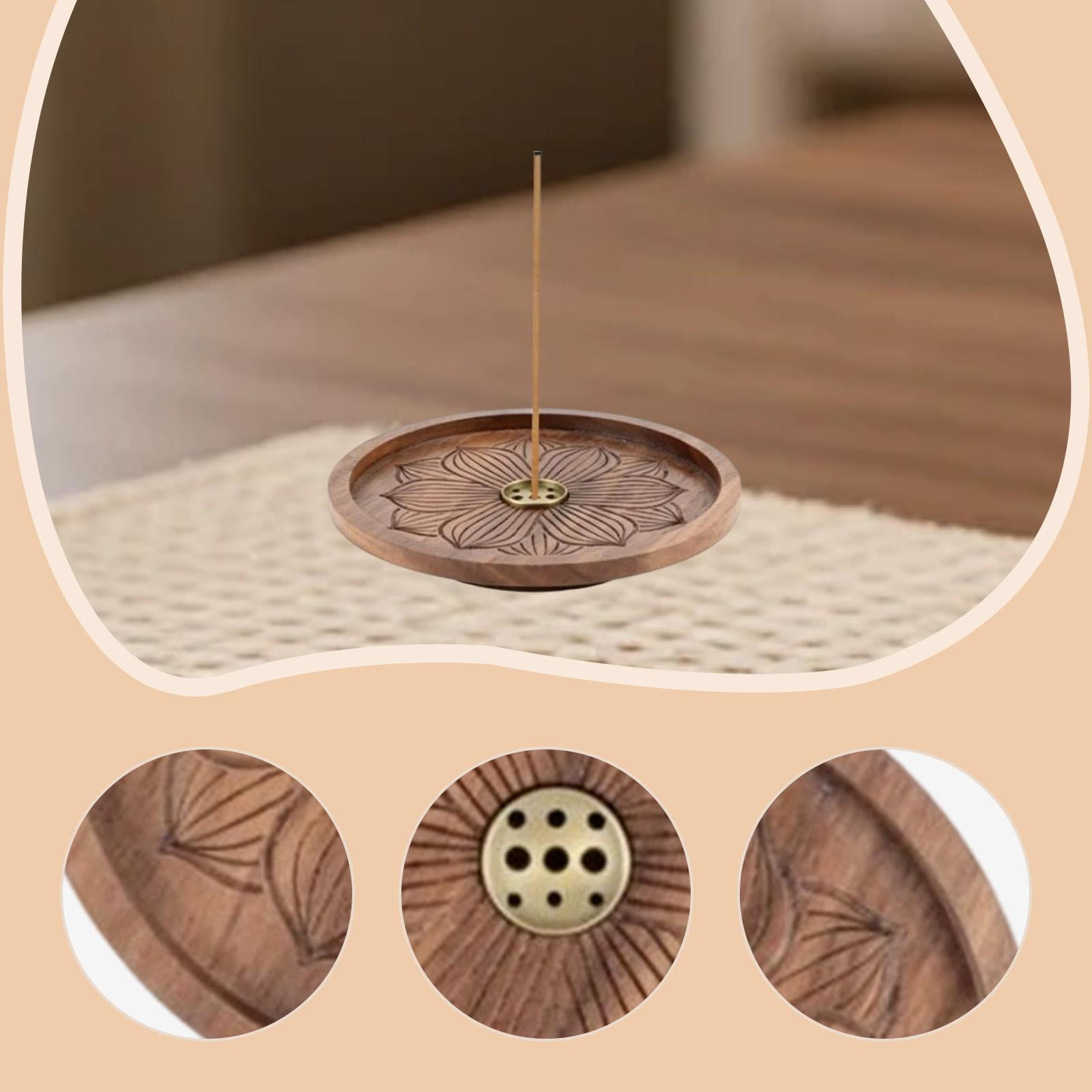 WLPZXP Incense Holder Decorative Wood Tray Round Ornament for Office SPA Meditation 12cm