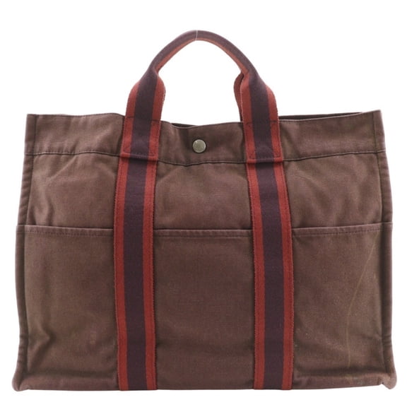 Pre-Owned Hermes Sack Fourre Tout MM Handbag Cotton Canvas Brown A4 Snap Button Unisex (Fair)