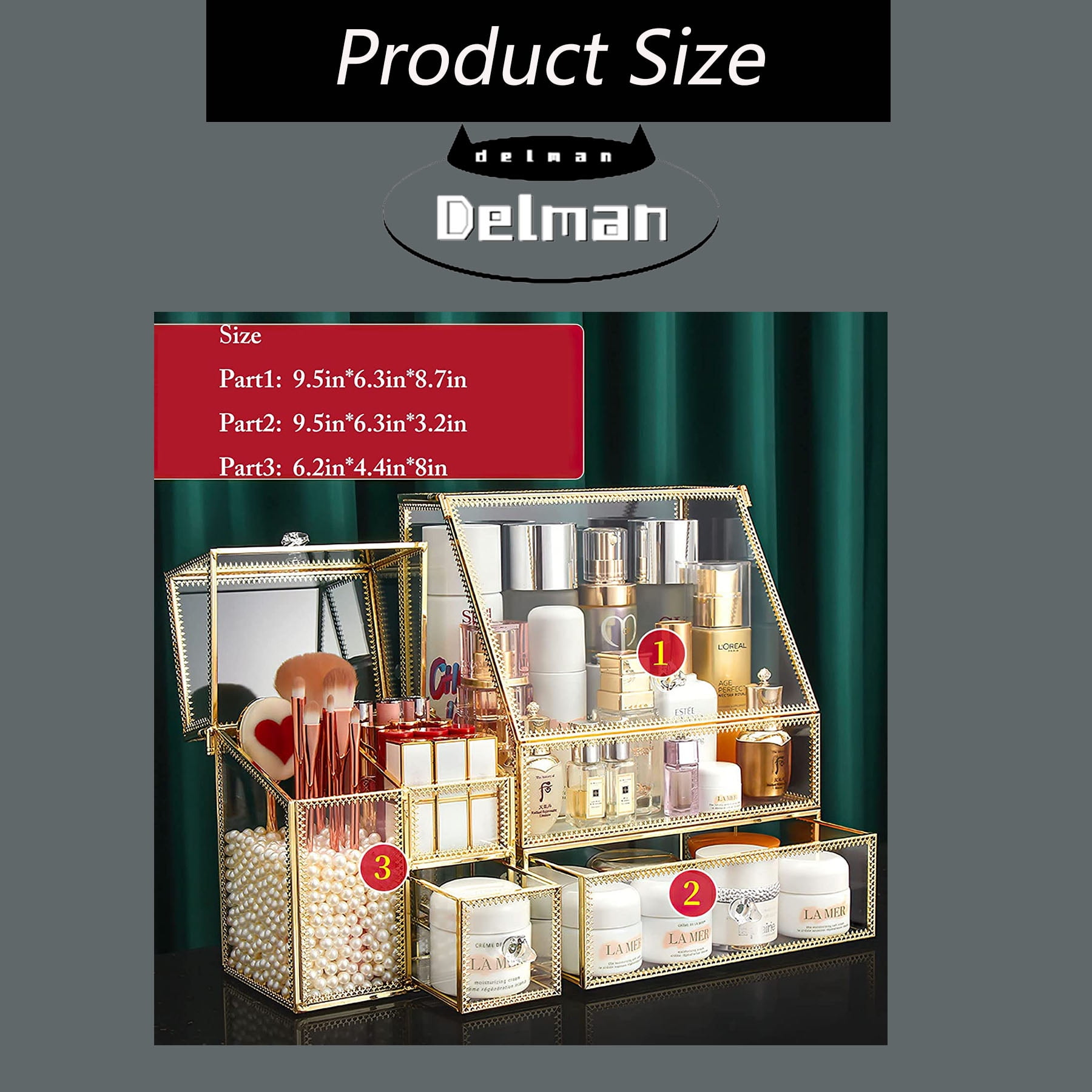 2Pcs Large Glass Makeup Organizer Drawer Set Beauty Storage Bathroom