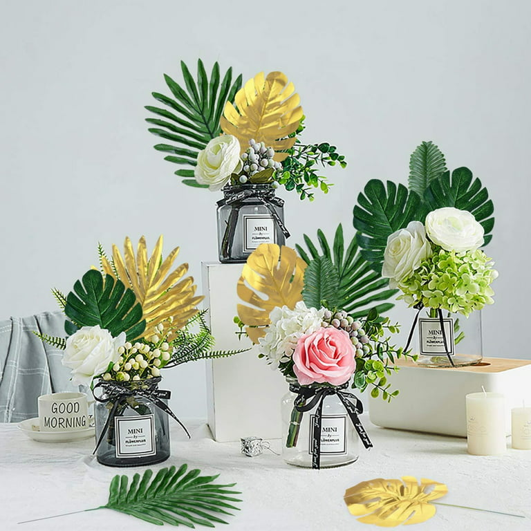 Gold Flower Arrangement Material Artificial Palm Leaf Plastic Plants Leaf  Wedding Decoration Birthday Party Home Decor