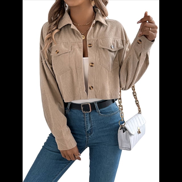 Chaquetas de de Larga para Mujer, de Algodón, con Solapa y Botones, para Otoño, para Exteriores, Abrigos Lisos de Moda. Caqui M