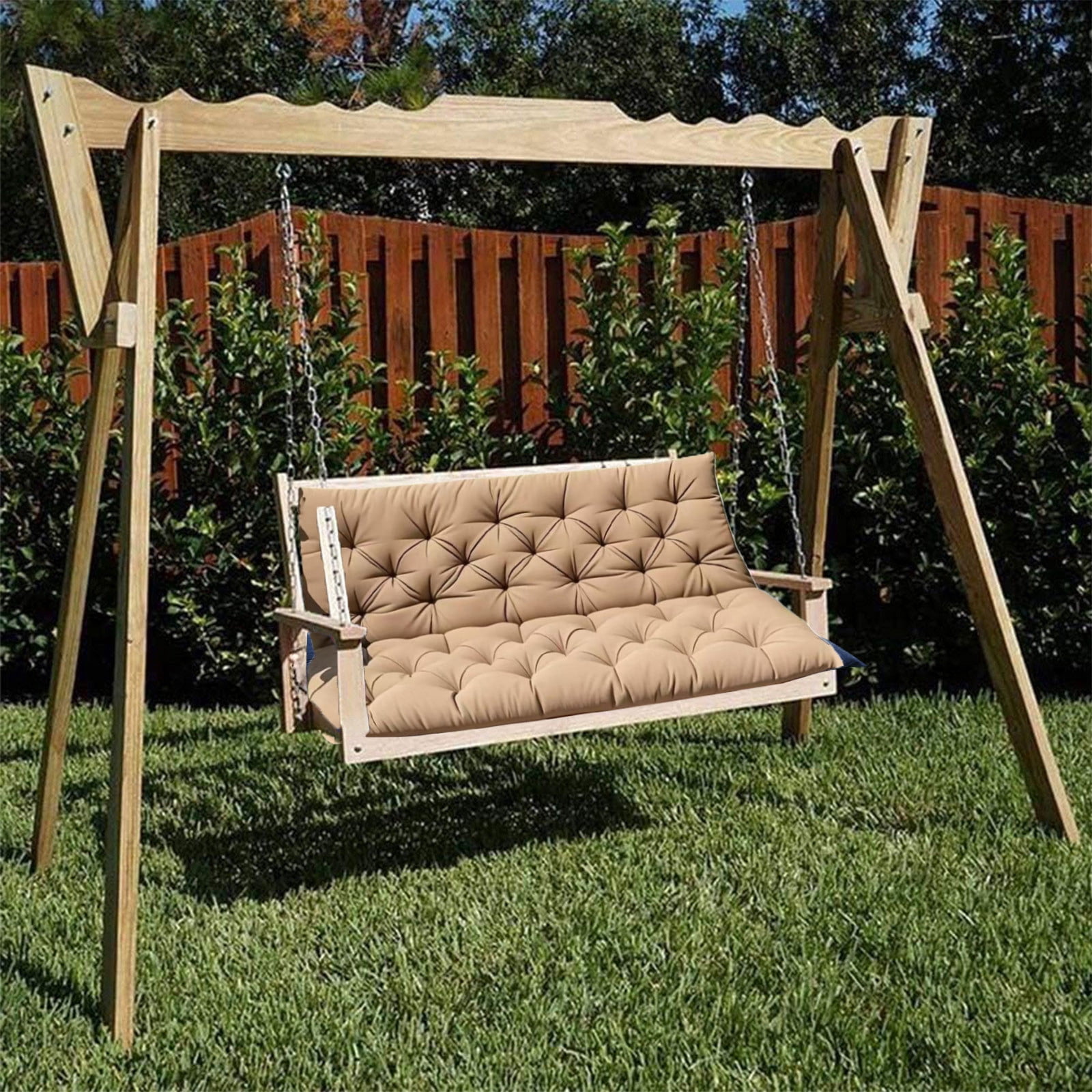 YOTQUSKI Outdoor Swing Cushions, Porch Swing Cushions 3 Seater Replacement with Backrest, Outdoor Thickened Bench Cushion with Ties for Porch,Patio,Backyard,Garden and Lawn