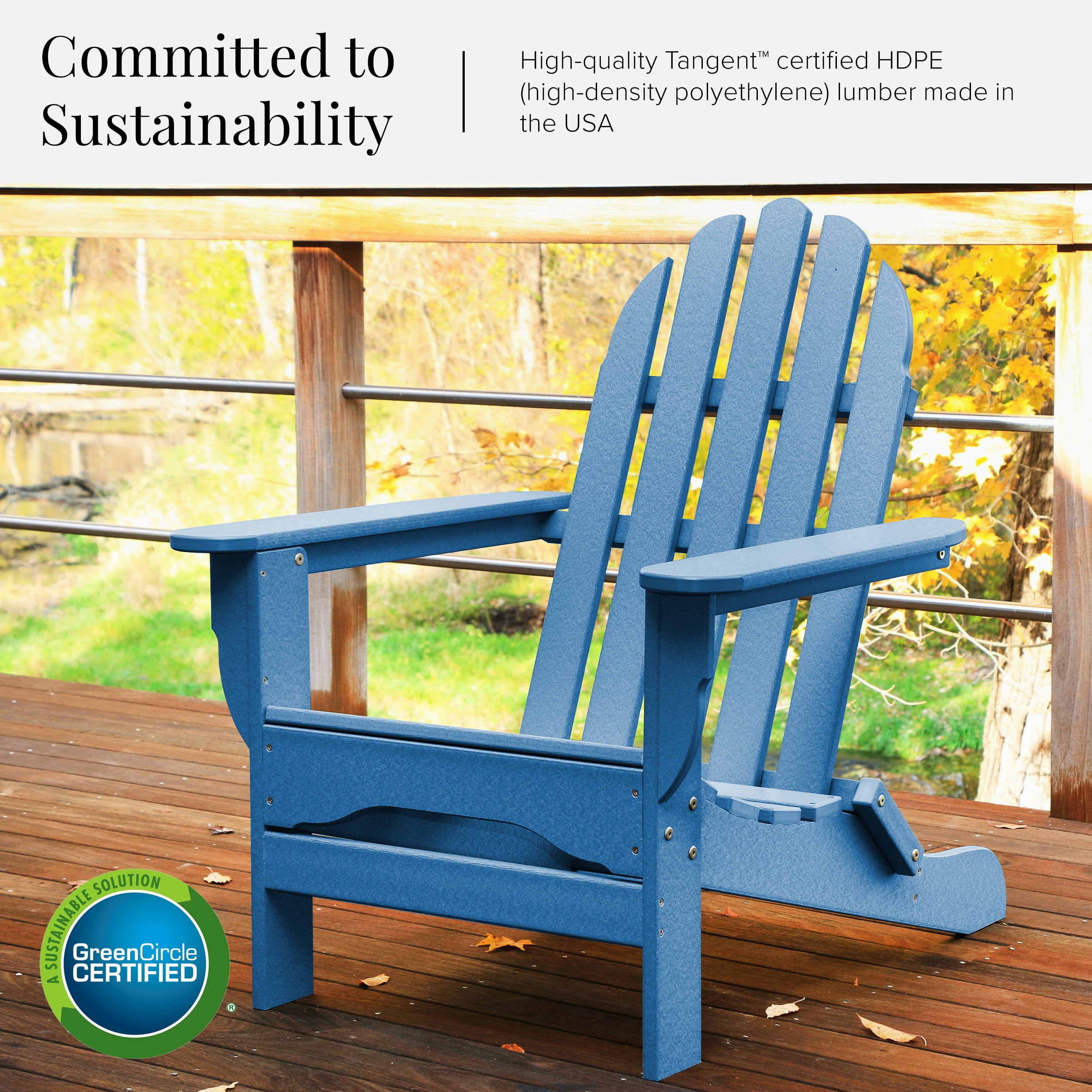 DuroGreen Adirondack Chairs Made With All-Weather Tangent lumber, Set of 2, Oversized, High End Classic Patio Furniture for Porch, Lawn, Deck, or Fire Pit, No Maintenance, USA Made, Royal Blue
