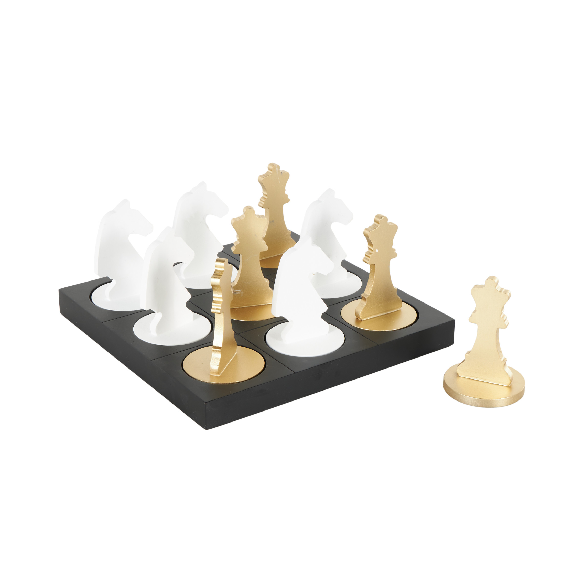 DecMode 12" x 6" Black Wood Chess Game Set with Gold and White Pieces, 1-Piece