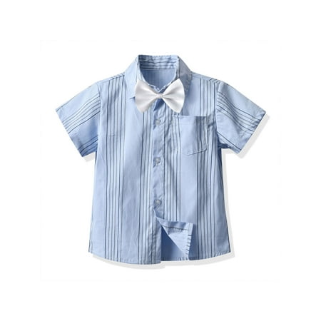 

Toddler Baby Little Boys Button Down Hawaiian Shirts Short Sleeve Gentleman Dress Shirt with Bowtie