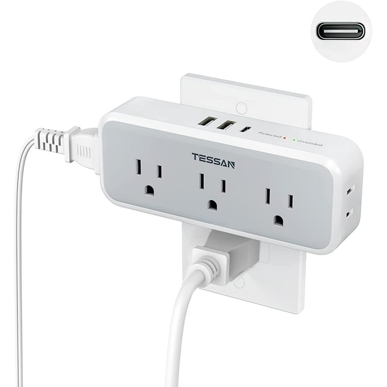 TESSAN WiFi Flat Plug Strip with 3 Smart Outlets and 3 USB Ports, 6 Fe