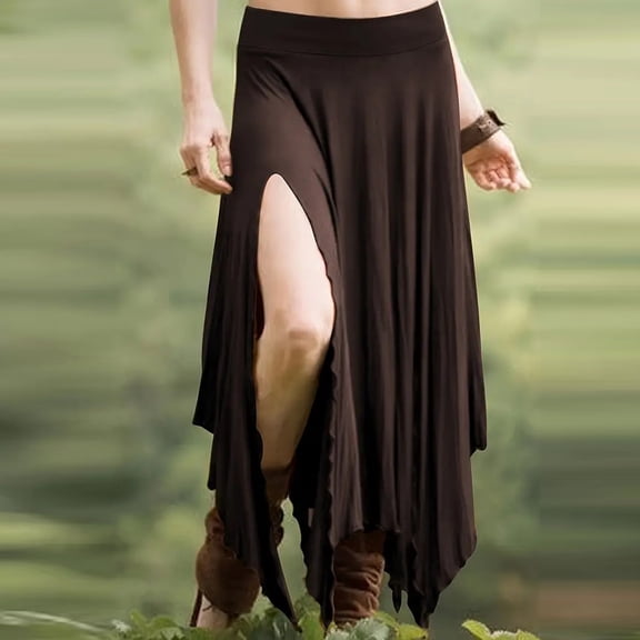 Bnwani Skirt for Women,Womens Skirts,High Waist,Handkerchief,Flare,Solid,Coffee,S