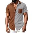 thumbnail image 3 of IhhxPro Men's Short Sleeve Button down Shirt Color Block Button-Up with Pockets Waffle Knit Casual Lightweight Slim Fit Summer Top S-3XL, 3 of 7