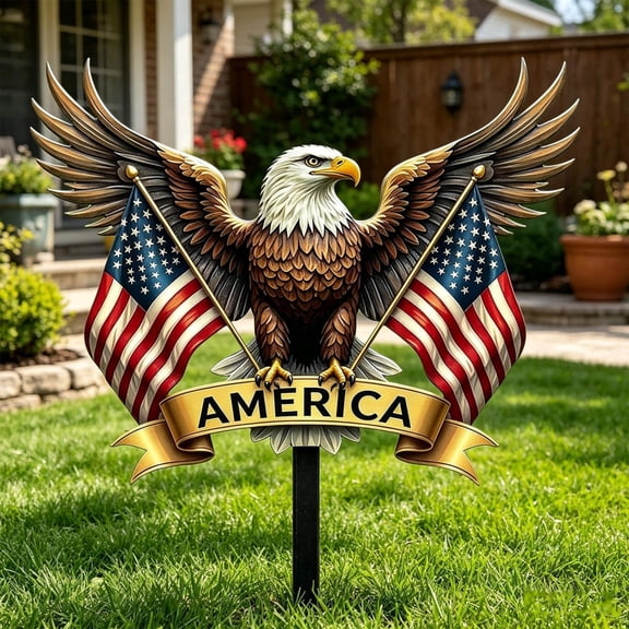 Stijggn 250 Anniversary Garden Stake, Red White and Blue Yard Stake, Patriotic American Flag Eagle Metal Stakes Garden Decor, 4th of July Decorations Outdoor Yard Sign Stake for Lawn