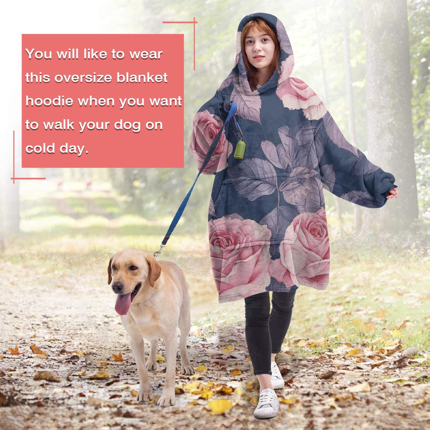 Wearable Oversized Blanket,Pioneer Flower Floral Print Pattern Wearable Blanket Hoodie for Adults,Cozy Hooded Blankets with Super Pockets,Super Warm Fuzzy Pullover for Women & Men