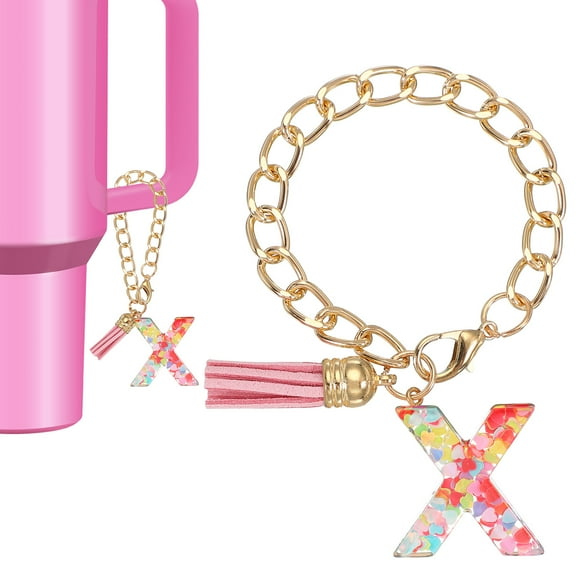Uxcell Letter Charm for Stanley Tumbler Cup, Cute Initial Charm for Stanley Tumbler Handle Keychain Personalized Charm Letter X