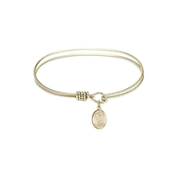7 1/4 inch Oval Eye Hook Bangle Bracelet w/ St. Lazarus in Gold-Filled