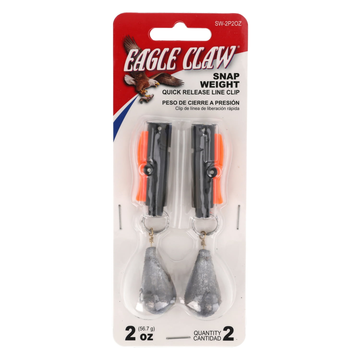 Eagle Claw Snap Weight Trolling Weights Quick Release Line Clip 2 oz. 2 Pack Orange Black