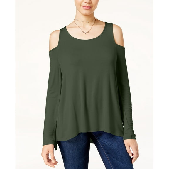 Hippie Rose Juniors Cold Shoulder Cozy T-Shirt Olive L