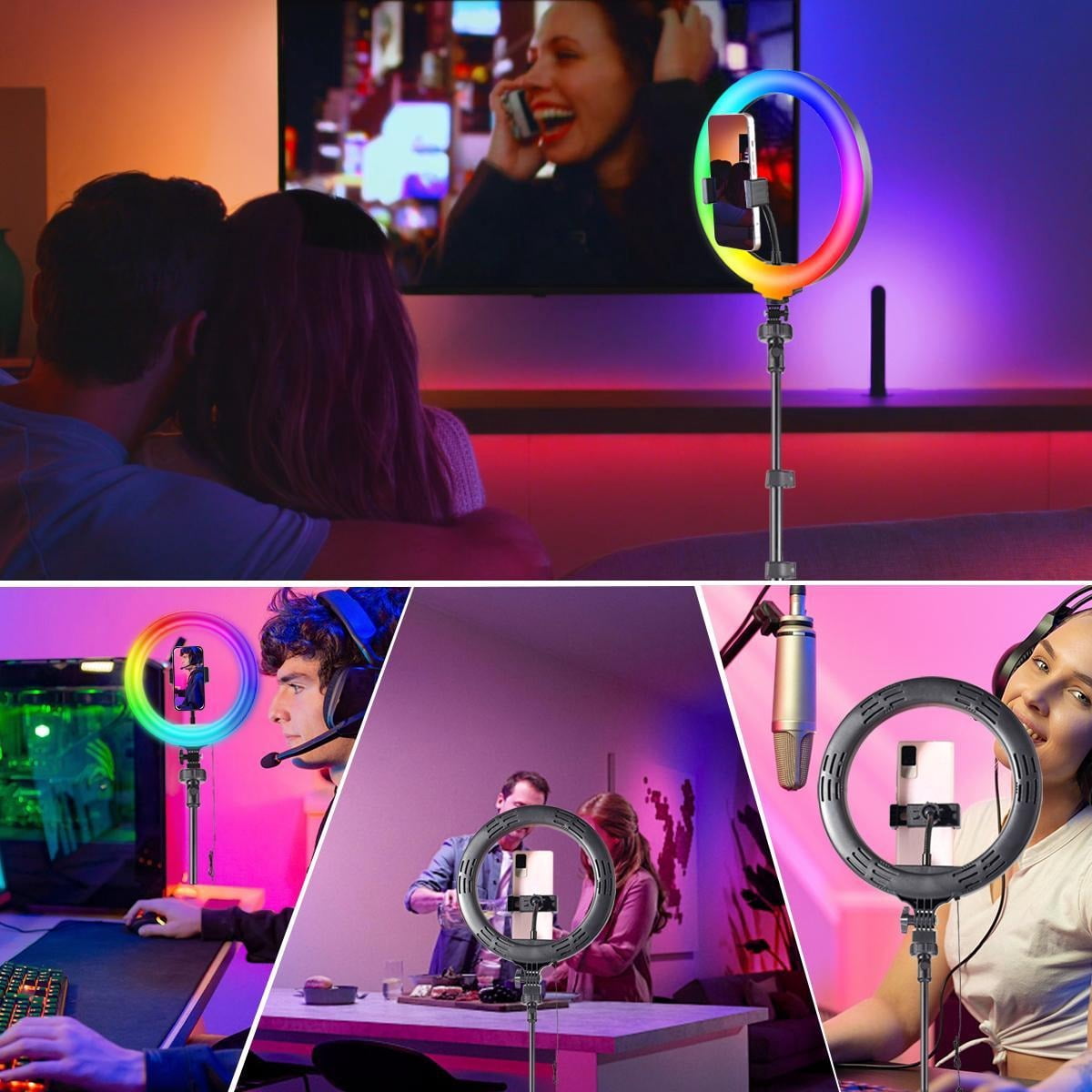 10"/190 cm Professional RGB Selfie Ring Light & Tripod Stand – Extendable 17-64" Height, 48 Dynamic Lighting Modes for Content Creators, Gamers, and Beauty Influencers (iPhone/Android)