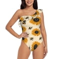 thumbnail image 2 of Yiaed Sunflowers And Bee Print Women One Piece Swimsuits Tummy Control One Shoulder Bathing Suits Pattern Ruffle Swimwear-Large, 2 of 8