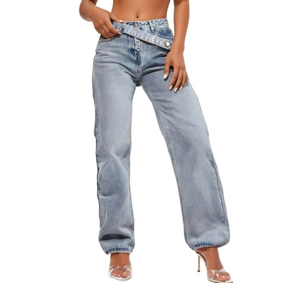 Jeans for Women 2025 Y2K Washed High Waisted Wide Leg Split Hem Casual Denim Jean Pants Womens Jeans Trousers