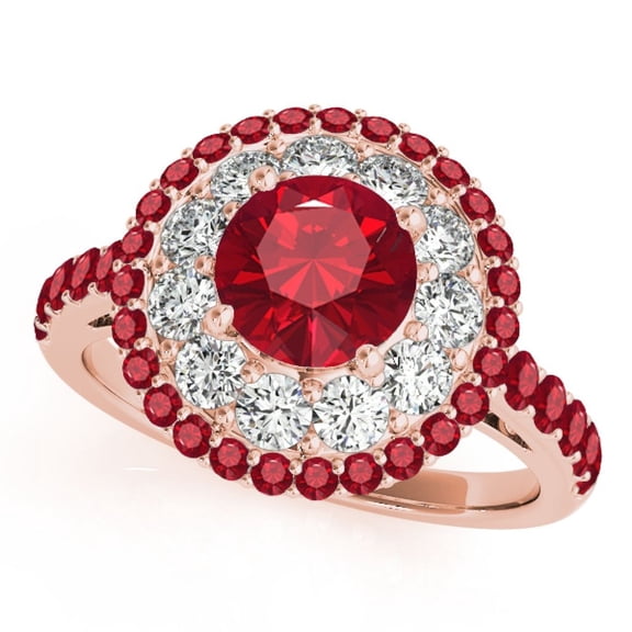 1.90 Ct Halo Created Ruby-Diamond Engagement/Wedding Ring For Women In 10K Solid Rose Gold