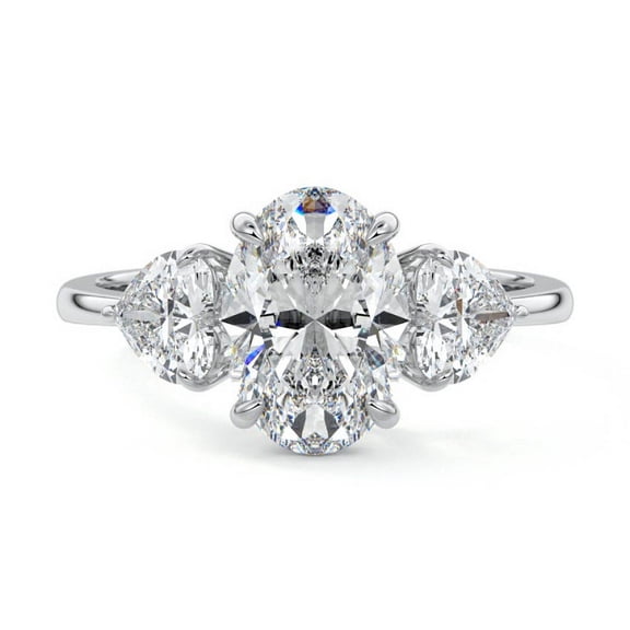 Brig Jewel 14K White Gold Plated Ring for Her - 1.8 Ct Oval Cut Diamond Engagement Ring - Diamond Engagement Ring for Women's - 9th Year Anniversary Gifts - 3 Stone Engagement Wedding Ring
