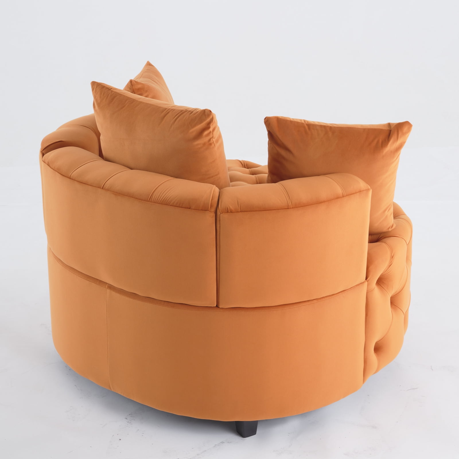 Yoneston Oversized Tufted Barrel Chair, Round Velvet Accent Chair with 3 Pillows, Comfy Lounge Sofa Chair for Living Room Bedroom Hotel Office, Orange