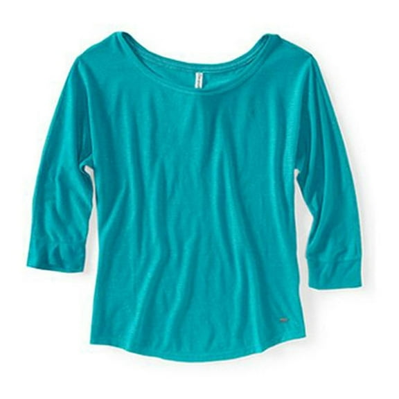 Aeropostale Womens Metallic 3/4 Sleeve Graphic T-Shirt, Green, Juniors, Medium