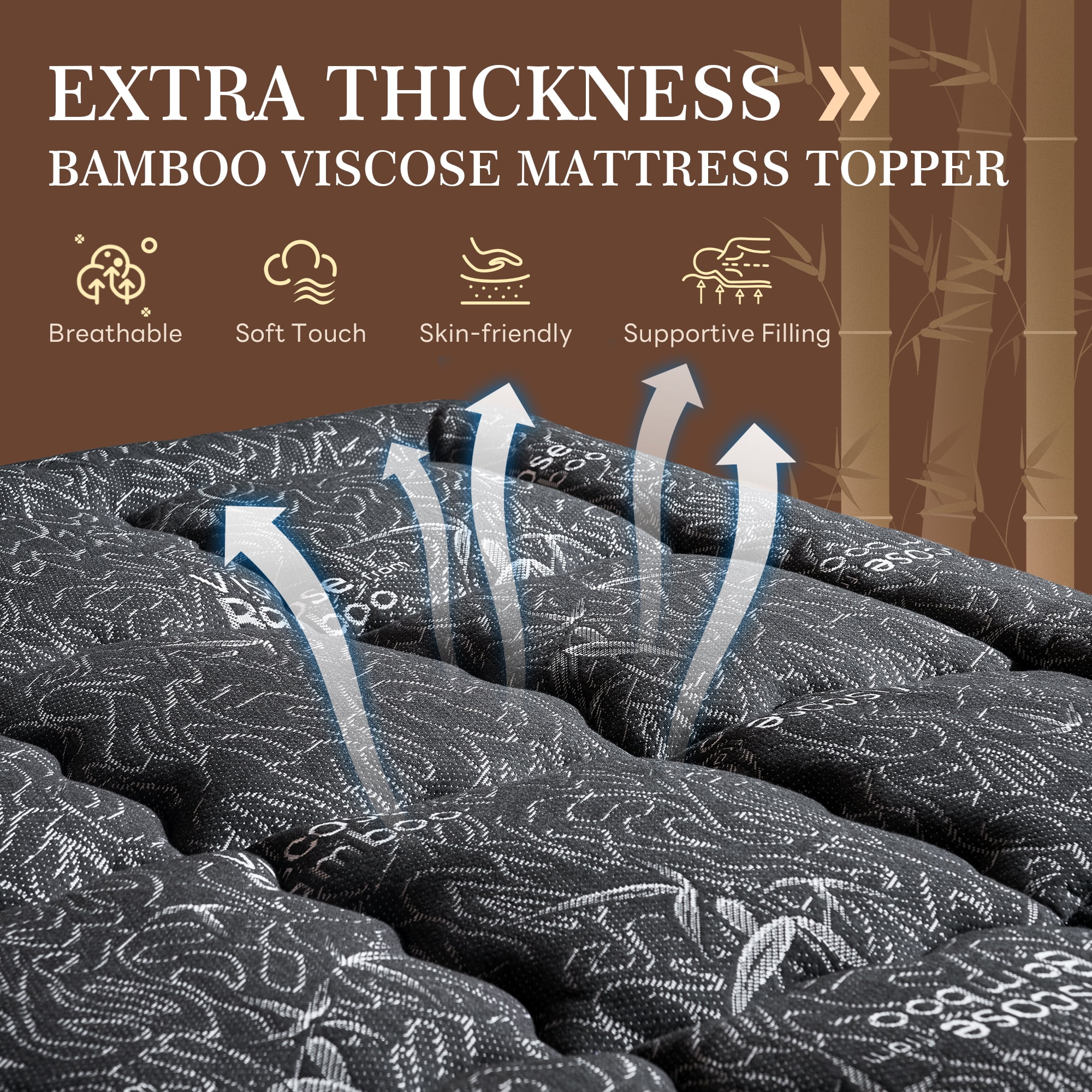 Mosluna Queen Mattress Topper, Viscose Derived from Bamboo, Thick Pillow Top Mattress Pad for Back Pain Relief with 8-21 Inch Deep Pocket