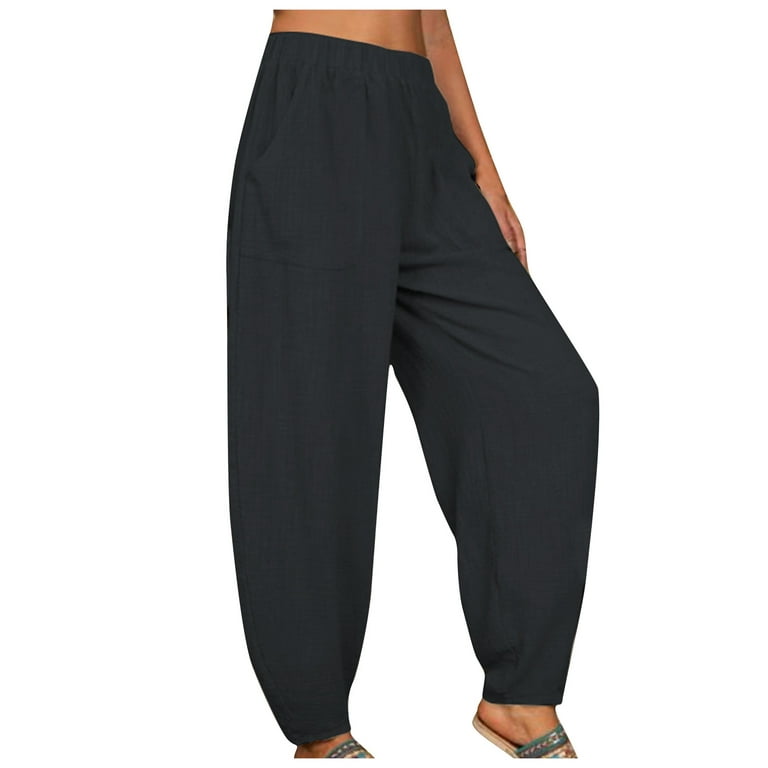Zpanxa Womens Slacks Women Casual Pockets Elastic Waist Solid Pants Loose  Long Trousers Harem Pants Athletic Pants Running Workout Lounge Pants Black  XL 