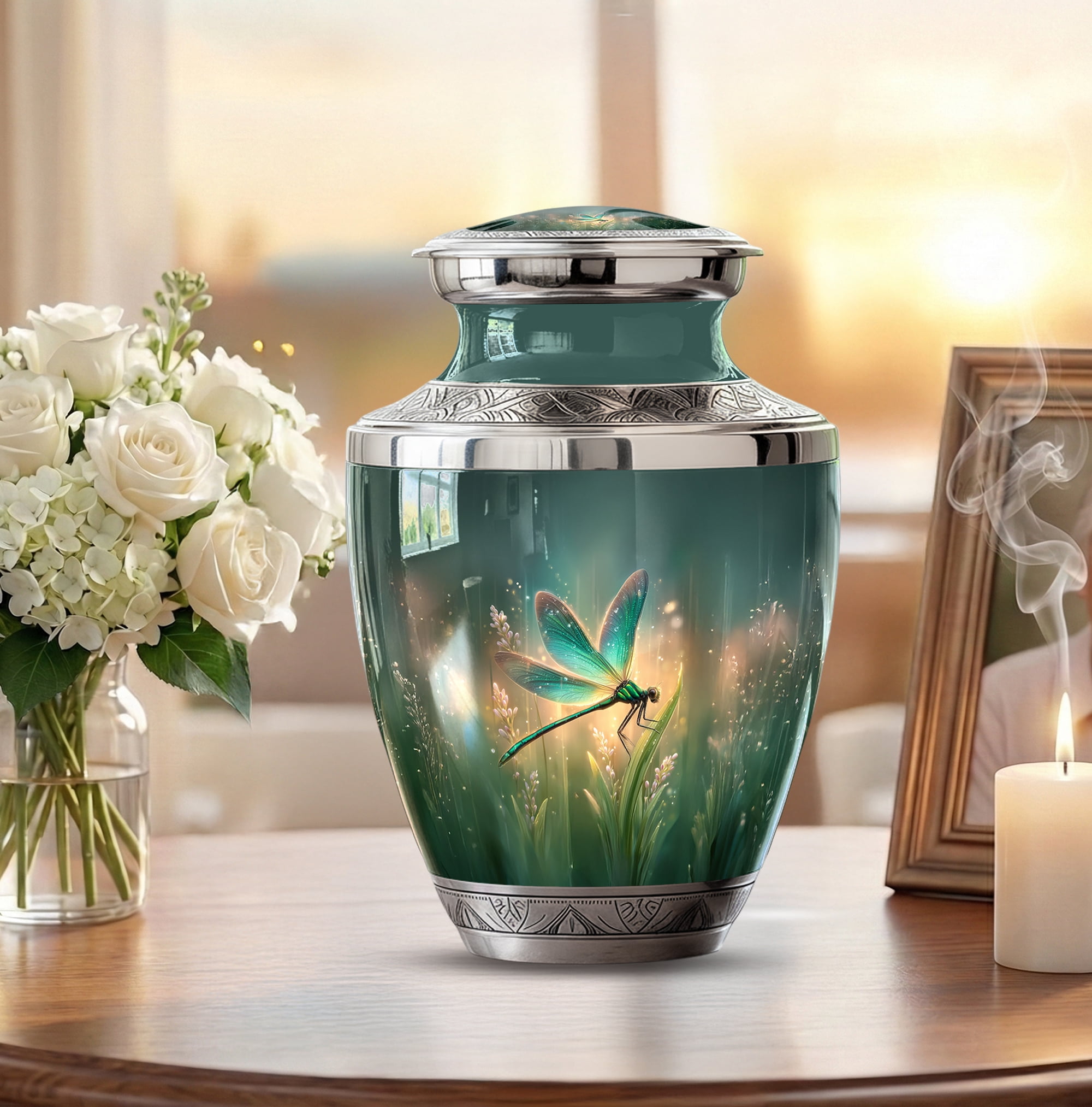 Dragonfly Urn For Human Ashes Adult Female - Large Urns For Human Ashes - Decorative Ash Holder For Mom - Funeral Urns For Women ( Size:-10 Inch 1pc )