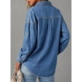 thumbnail image 3 of EMMIOL Women's Oversized 100% Cotton Denim Shirt Long Sleeve Button-Down Blouse with Pockets Casual Western Style, 3 of 7