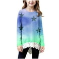 thumbnail image 2 of NAISIBABY Girls Long Sleeve Tops, Lace Irregular Hem Crewneck Fashion Graphic Kids Fall Clothes Tops Blue 6T, 2 of 6
