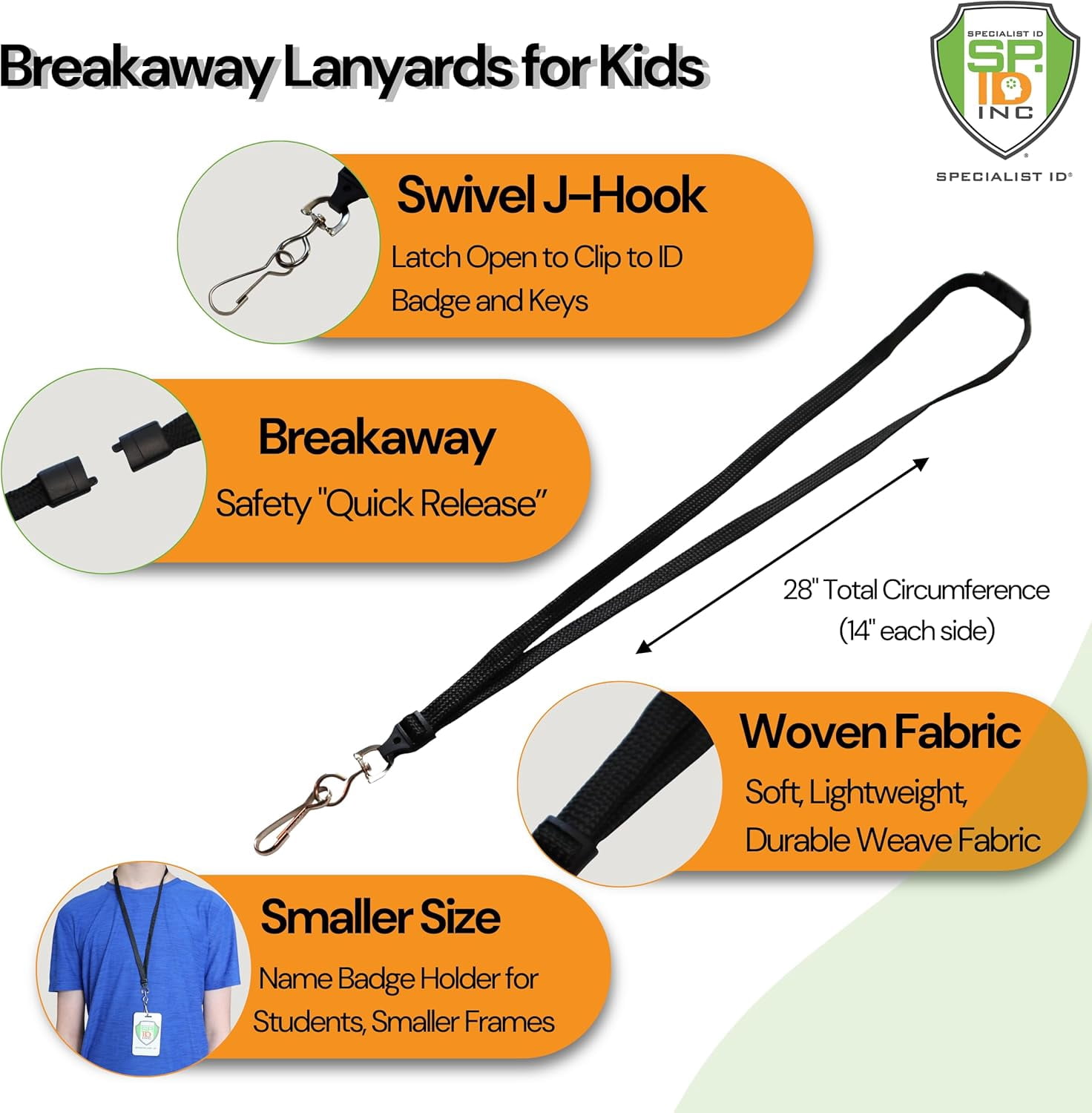Bulk 100 Pack - Short Lanyards for Students & Teachers - Safety Breakaway Lanyard - Very Short Neck Straps for ID Badges, Keys - Bulk Student ID Holders for Schools & Field Trips (Black)