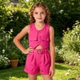 thumbnail image 5 of Gyexs Size 6-7 Girls School Clothes Button Down Sleeveless Vest Tops Elastic Waist Short Sets with Belts Casual Loose #09 Hot Pink 6-7 Years, 5 of 8