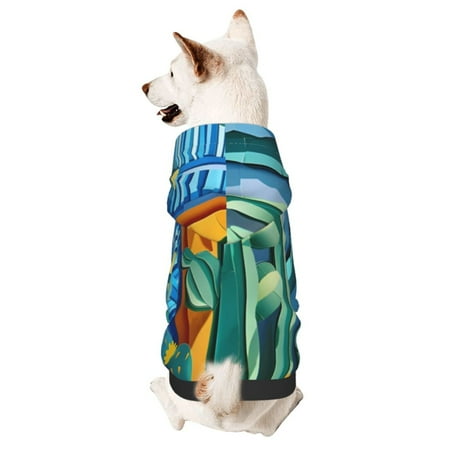 Cauagu Bright Paper Cactus Scene Pattern Winter Pet Hoodie Sweatshirts- Dog Hoodie Sweater with Leash Hole - Cute Dog Hoodie - Pet Clothes Puppy Cat Custume -XX-Large