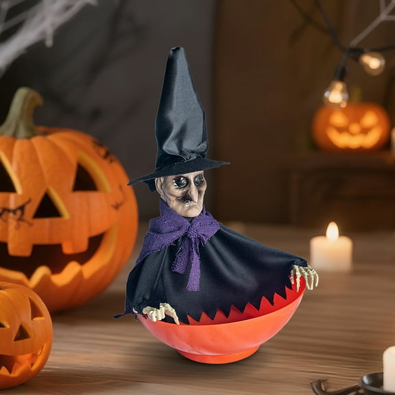 Halloween Candy Bowl, Animated Halloween Candy Bowl, Animated Skull Bowl, Motion-Activated Moving Skeleton Hand with LED Eyes & Sound Effects, Spooky Trick-or-Treat Decor