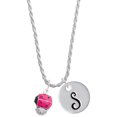 thumbnail image 1 of Delight Jewelry Silvertone Hot Pink Ladybug Spinner Silvertone Script Initial Disc - S - Charm Necklace, 20"+3", 1 of 4