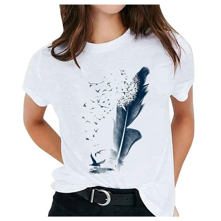 

kakina CMSX Plus Size Clearance Women s Solid Color Pattern Printed Short Sleeve T-shirt
