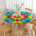 thumbnail image 3 of Tie Dye Colorful Flower Pattern Round Fitted Tablecloth with Elastic Edge,Dining Table Cover Waterproof,Outdoor Round Tablecloth for Camping,Dining,Indoor and Outdoor, 3 of 7