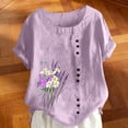 thumbnail image 4 of ClodeEU Women's Floral Print Short Sleeve T-Shirt, Casual Crew Neck Loose Fit Blouse Purple,Women's Plus XXL, 4 of 5
