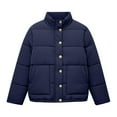 thumbnail image 3 of Nfurl Womens Winter Puffer Jackets Warm Zip up Button Down Coats Winter Going Out Outerwear Solid Color Quilted Puffy Jacket with Pockets Blue L, 3 of 4