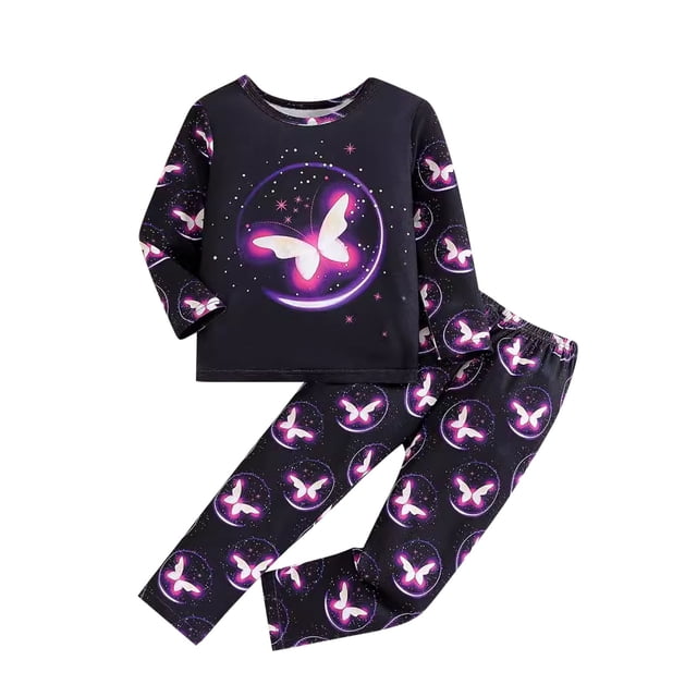 Odeerbi 2-8 Años Niñas Pijamas Que Brillan En La Oscuridad Conjuntos Luminosos de Dinosaurio Tops de Manga Larga Pantalones Conjunto de Pijama de Dos Piezas Noctilucente Deportivo
