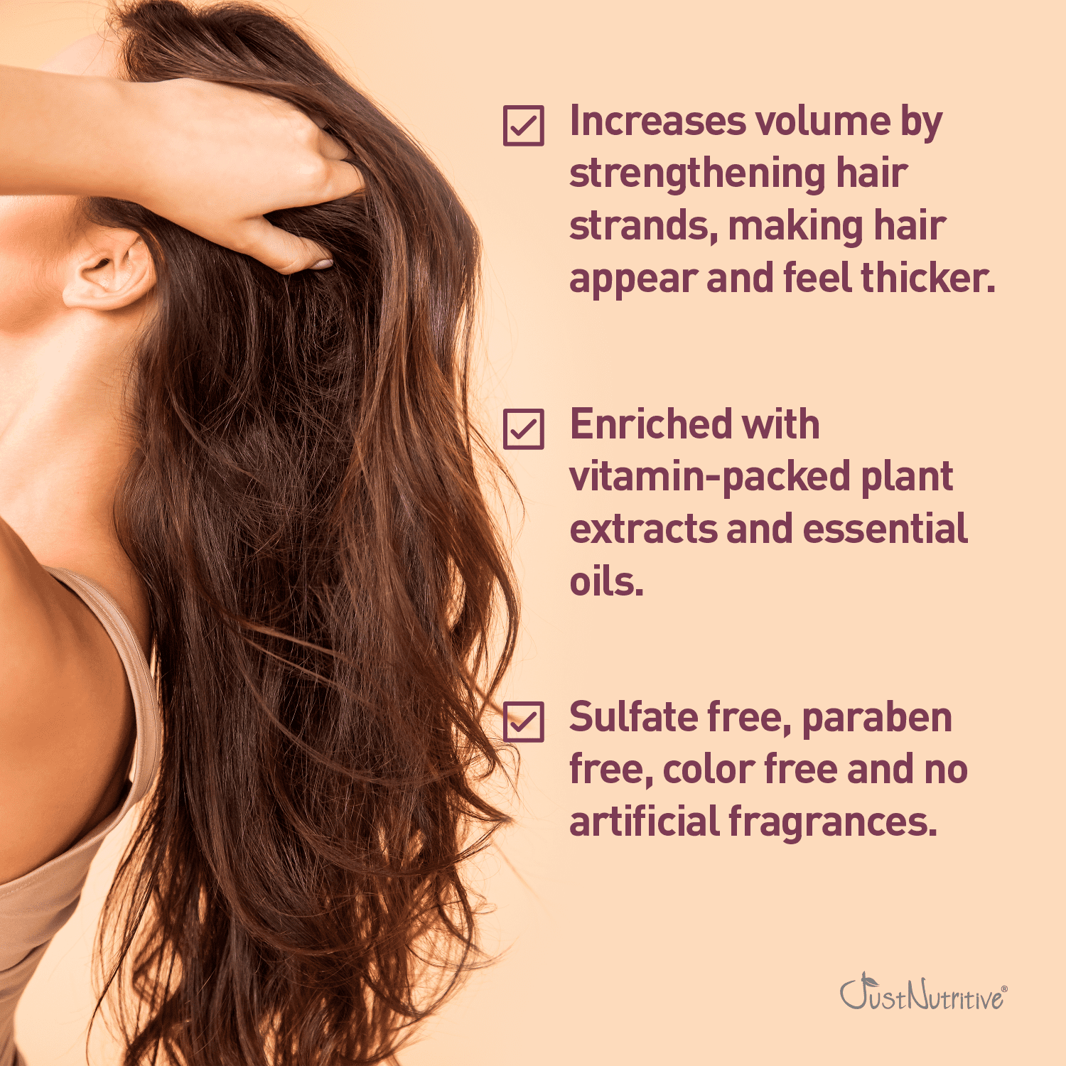 Just Nutritive Grow New Hair Shampoo for Healthier Fuller Hair Growth, Natural Haircare Shampoo for Men & Women, 16oz