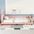 thumbnail image 3 of Twin Upholstered PU Leather Daybed Pink Bed with Carton Ears Shaped Headboard, Wooden Twin Platform Bed Frame for Kids Teens Adults, No Box Spring Needed,Pink, 3 of 7