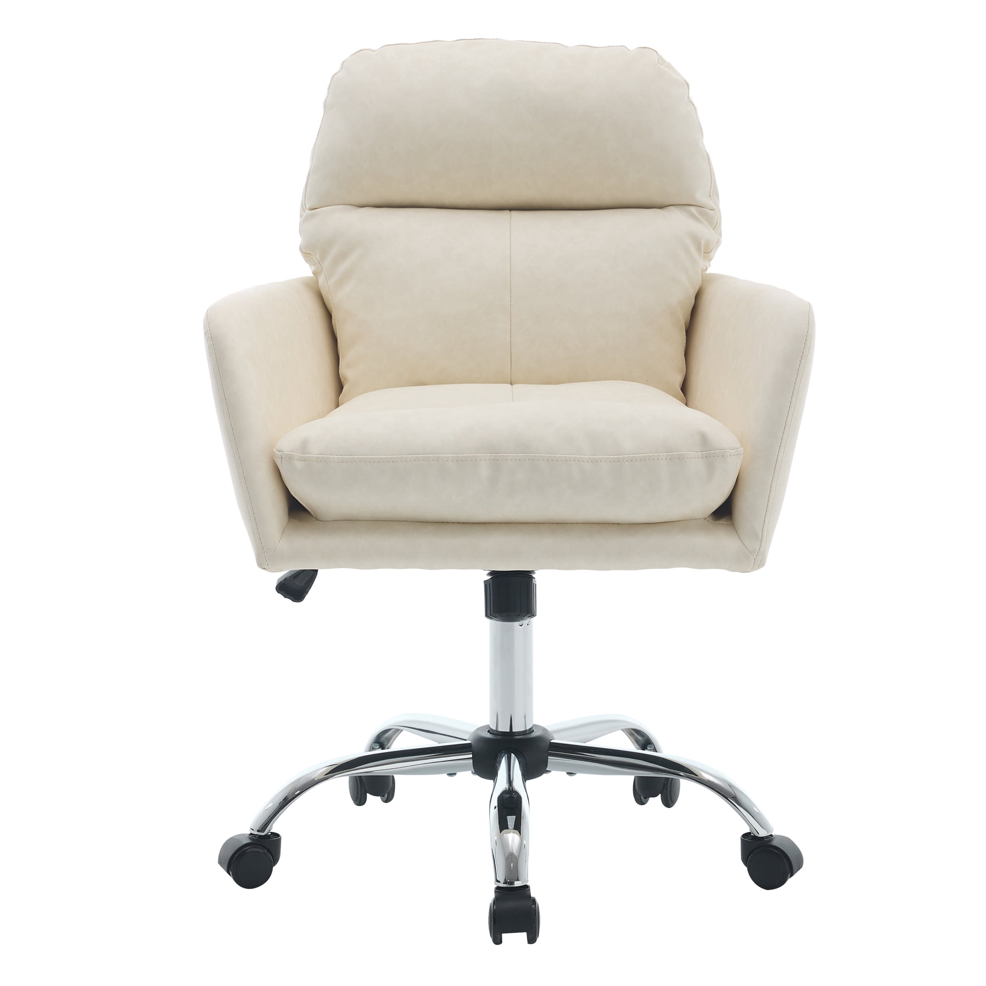 Leumius Office Chair with Black Base & Adjustable In Height,PU Leather Chair for Office Bedroom Dressing Table White
