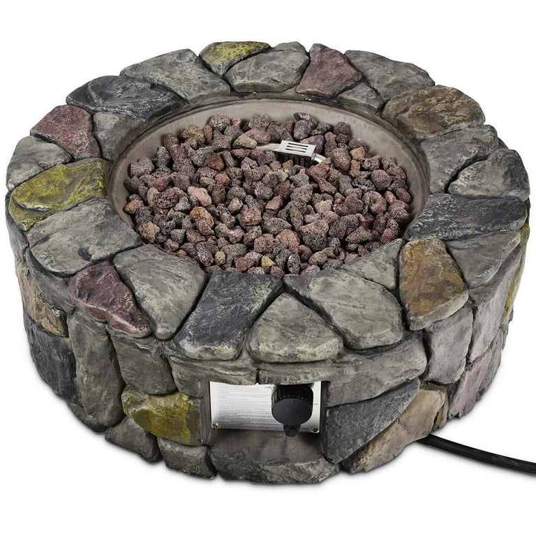 Costway 28'' Propane Gas Fire Pit Outdoor 40,000 BTUs Stone Finish Lava Rocks Cover Costway 28'' Propane Gas Fire Pit Outdoor 40,000 BTUs Stone Finish Lava Rocks Cover
